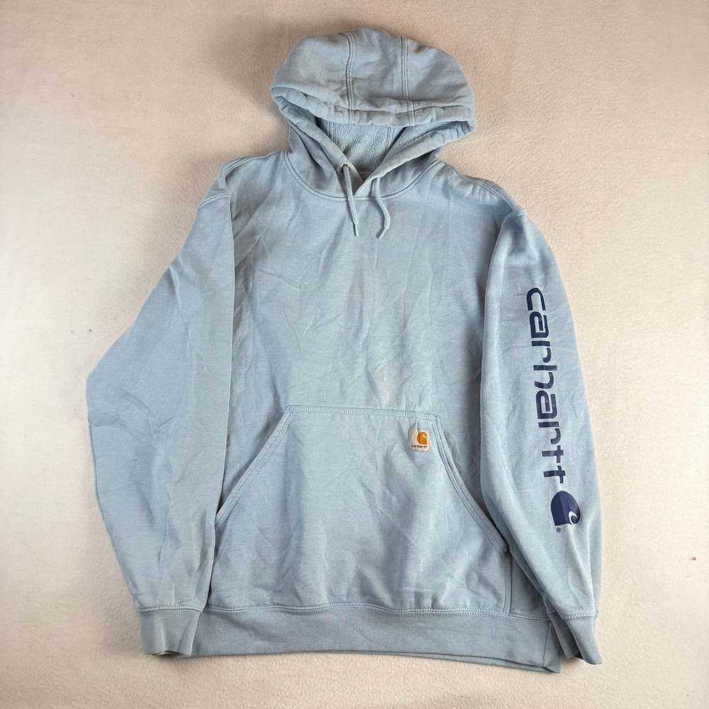 Carhartt Mens Loose Fit Graphic Sleeve Logo Hoodie Light Blue Large
